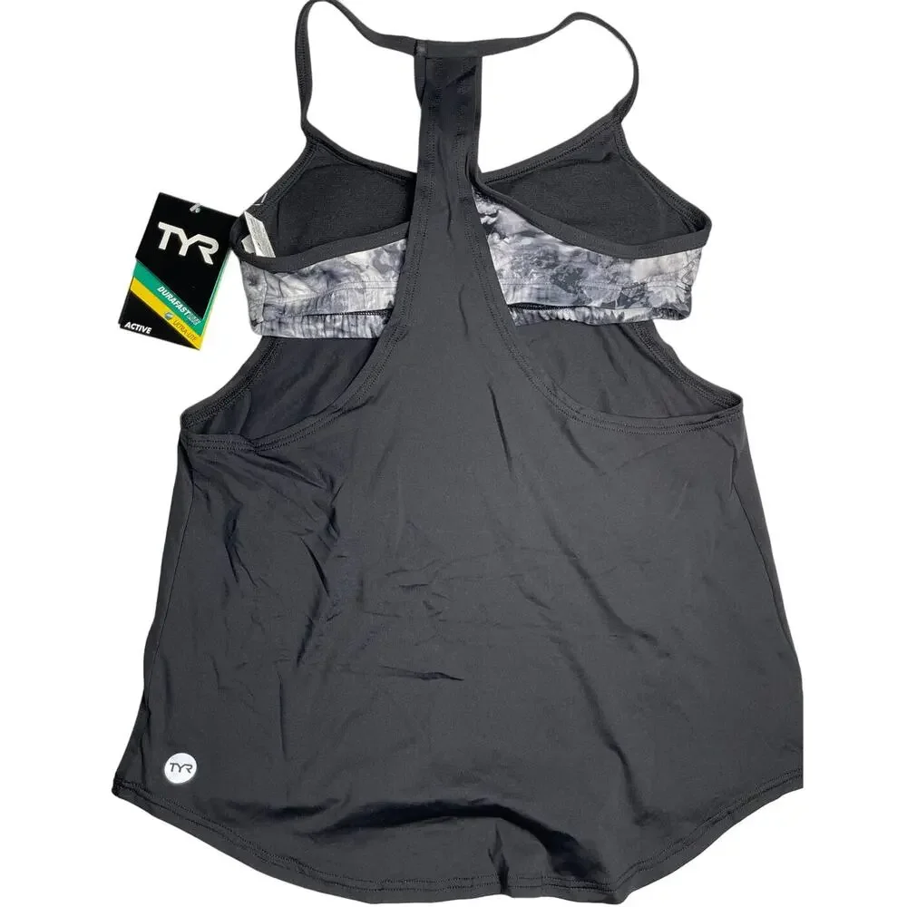 TYR DuraFast Lite VERONA SHEA 2n1 Tankini Swim Top - Black Grey XS 0/2 - $45